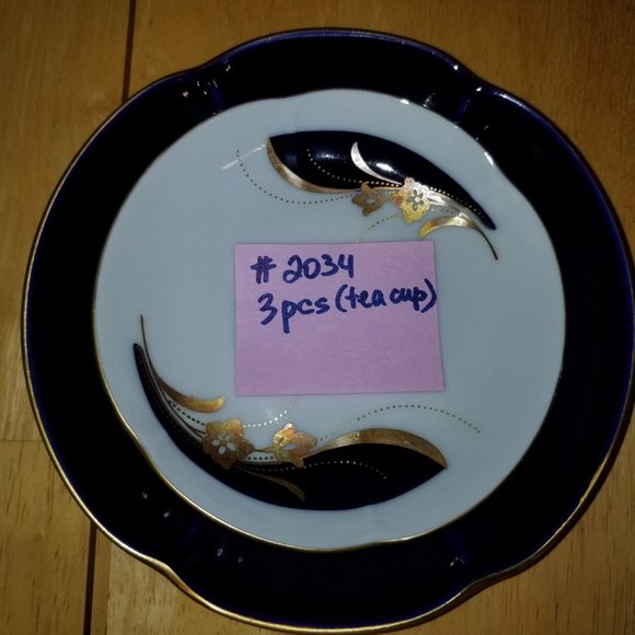 2034 Collectible 1 Tea Cup Germany Freiberger Porzellan Cobal Blue White Gold - Picture 4 of 6